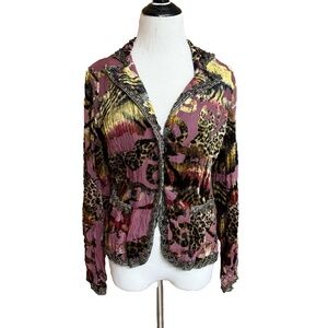 Alberto Makali Women Size M Velvet Beaded Jacket Mauve Animal Print Crinkled